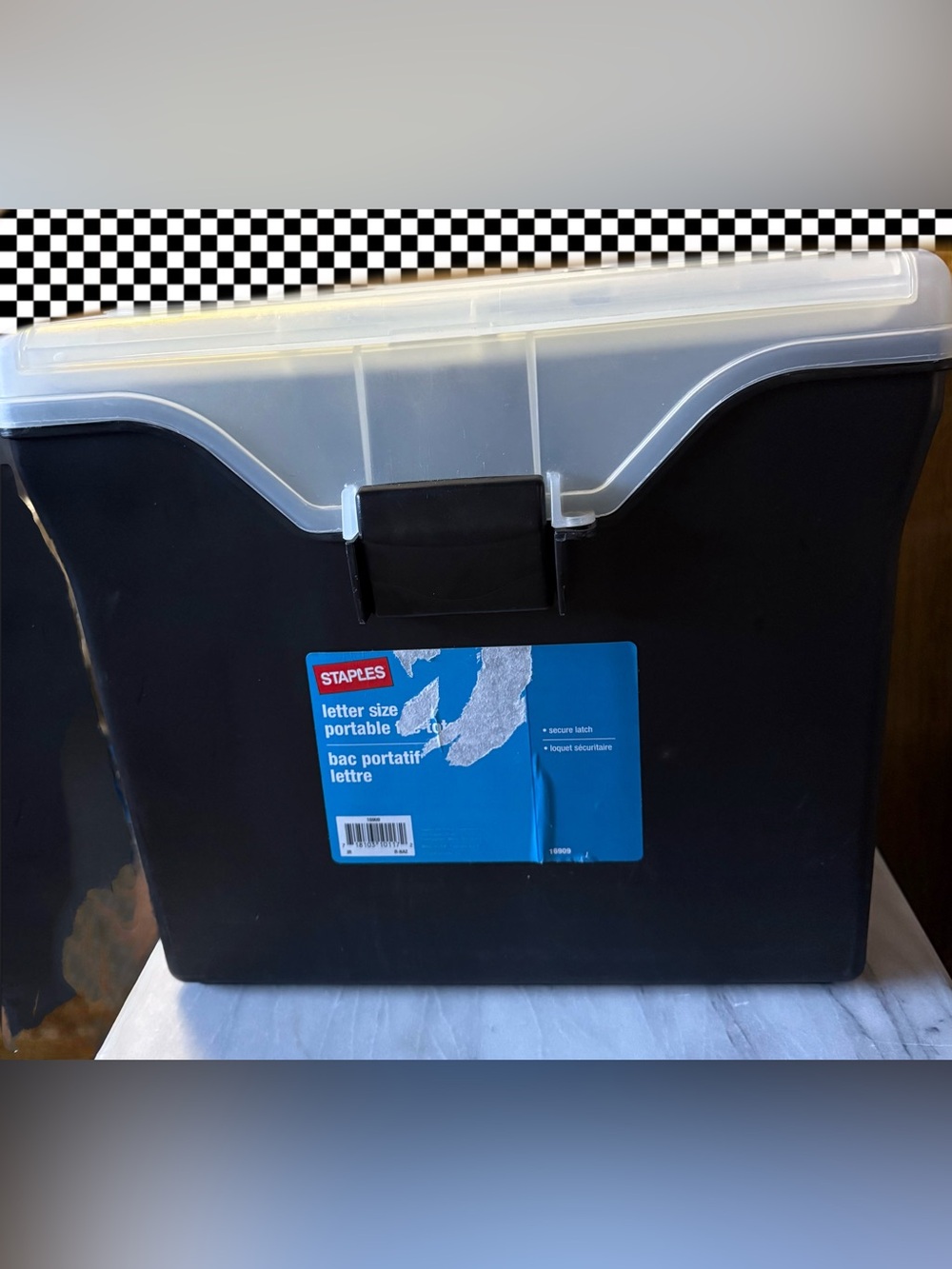 Staple Black Letter-Size Portable File Box with Clear Lid